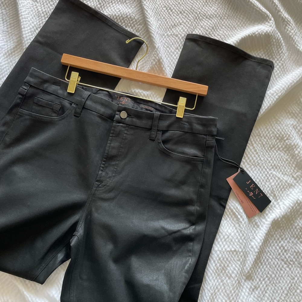 Jen 7 Black Coated Slim Bootcut Sculpting Pants